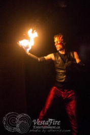 VestaFire performer with fire contact ball